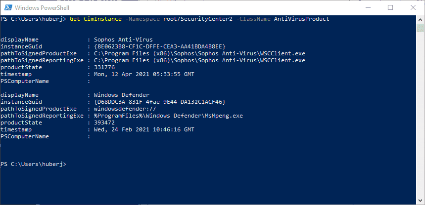 Antivirus ermitteln PowerShell