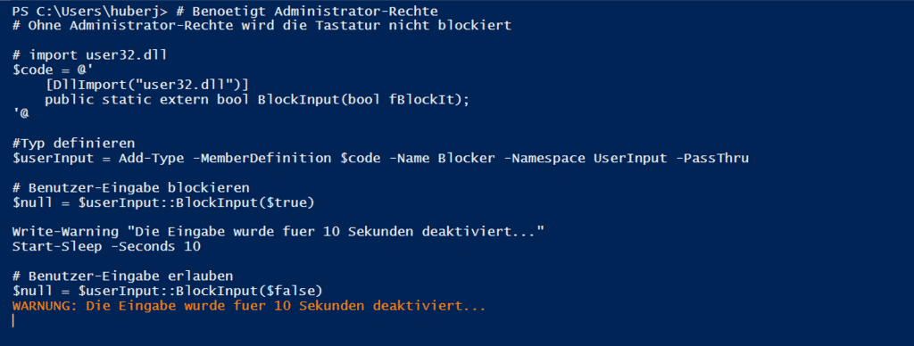 Eingabe blockieren mit PowerShell