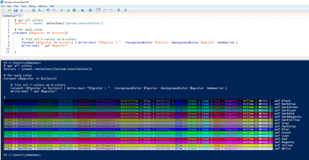 PowerShell Farben anzeigen