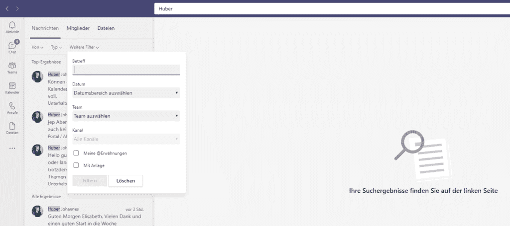 Teams Suche Filter