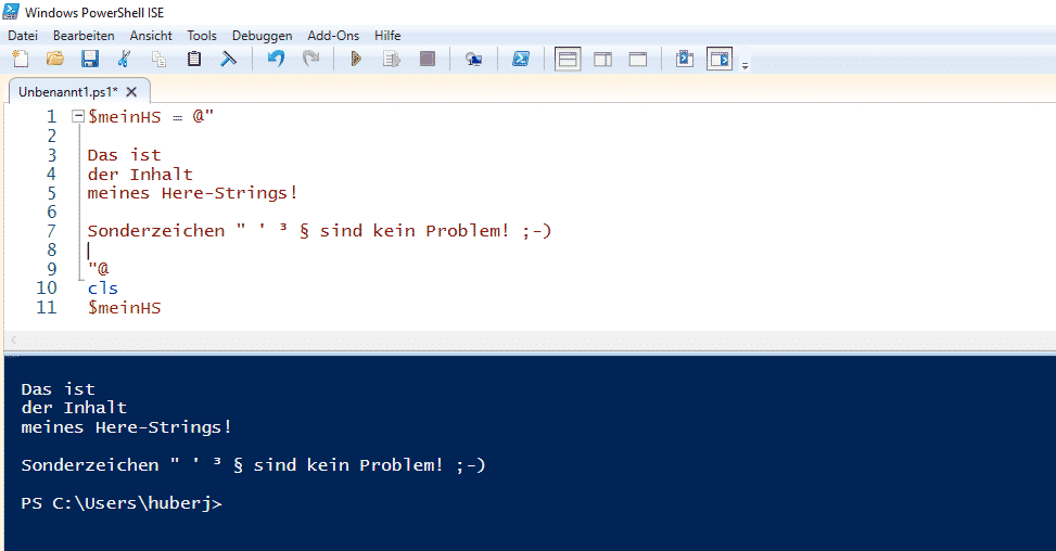 Here-String in PowerShell