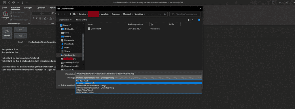 Outlook Vorlage erstellen