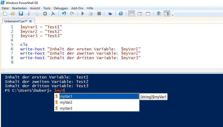 PowerShell Variable Auswahl ISE