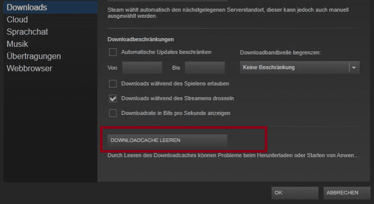 Steam Download-Cache löschen