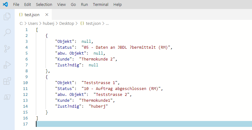 Excel zu JSON