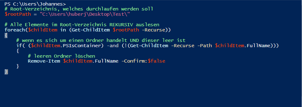 leere Ordner löschen mit PowerShell