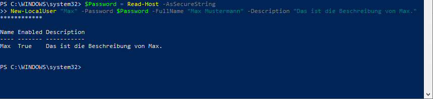 Benutzer anlegen mit Passwort SecureString Powershell