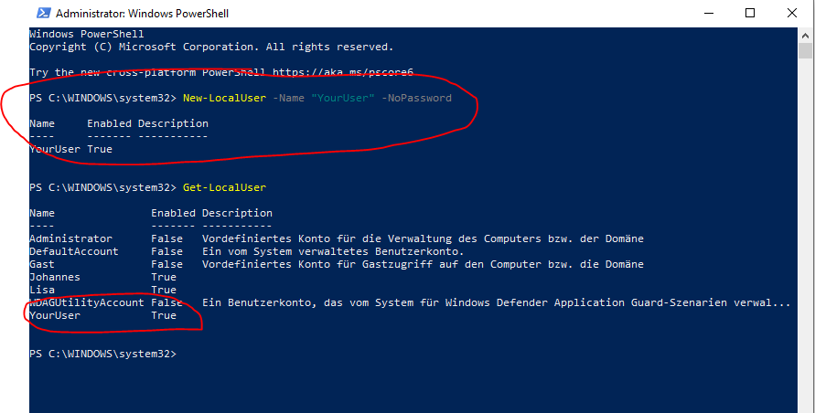 Neuen Benutzer erstellen New-LocalUser PowerShell