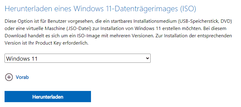 Herunterladen eines Windows 11-Datenträgerimages (ISO)