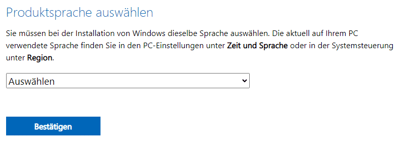 Produktsprache wählen