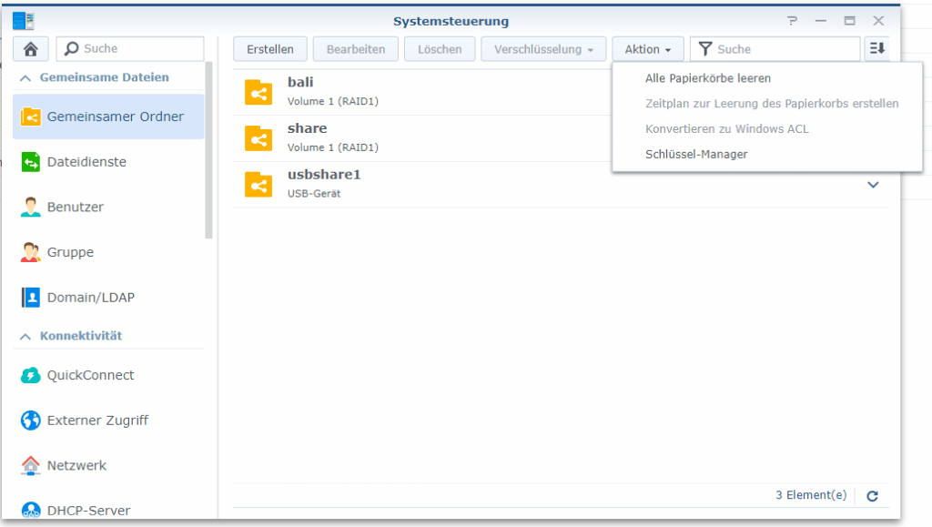 Synology Alle Papierkörbe leeren