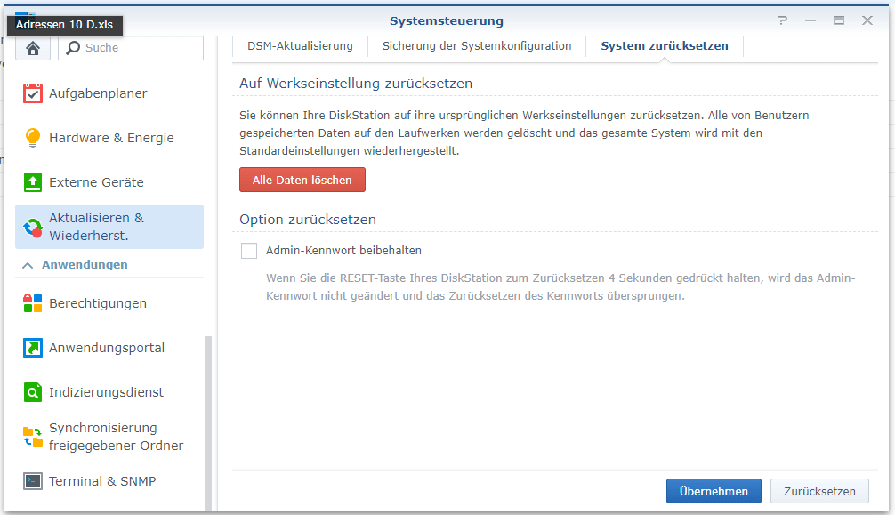 Synology System zurücksetzen