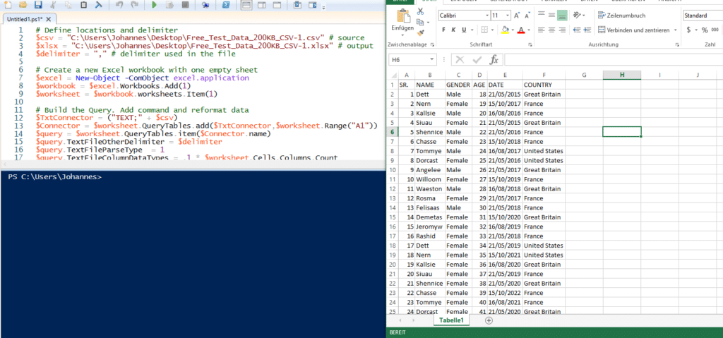 CSV zu XLSX mit PowerShell