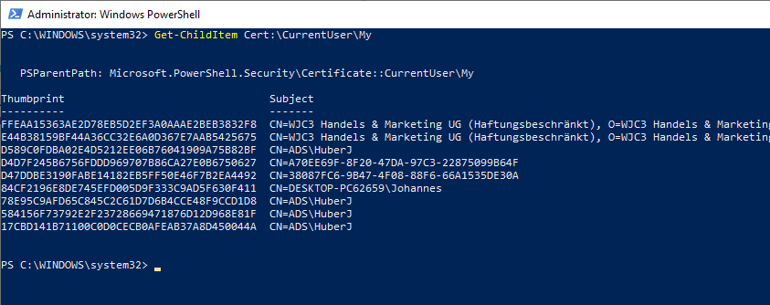 PowerShell Zertifikat liste